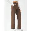imageWomens Wide Leg Yoga Pants Casual Work Dress Pants Lounge Sweatpants High Waist Comfy Loose Trousers with PocketsBrown