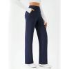 imageWomens Wide Leg Yoga Pants Casual Work Dress Pants Lounge Sweatpants High Waist Comfy Loose Trousers with PocketsNavy