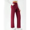 imageWomens Wide Leg Yoga Pants Casual Work Dress Pants Lounge Sweatpants High Waist Comfy Loose Trousers with PocketsWine Red