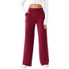 imageWomens Wide Leg Yoga Pants Casual Work Dress Pants Lounge Sweatpants High Waist Comfy Loose Trousers with PocketsWine Red