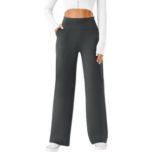 imageWomens Wide Leg Yoga Pants Casual Work Dress Pants Lounge Sweatpants High Waist Comfy Loose Trousers with PocketsGrey