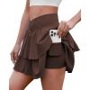 imageWomens Ruffle Tennis Skirt with Shorts Pockets Athletic Crossover Layered Skorts Golf RunningBrown