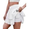 imageWomens Ruffle Tennis Skirt with Shorts Pockets Athletic Crossover Layered Skorts Golf RunningWhite
