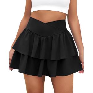 imageWomens Ruffle Tennis Skirt with Shorts Pockets Athletic Crossover Layered Skorts Golf RunningBlack