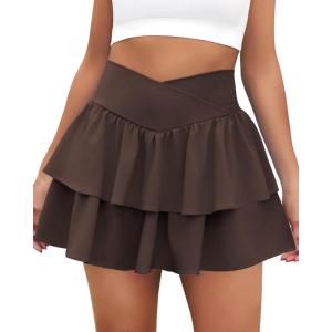 imageWomens Ruffle Tennis Skirt with Shorts Pockets Athletic Crossover Layered Skorts Golf RunningBrown