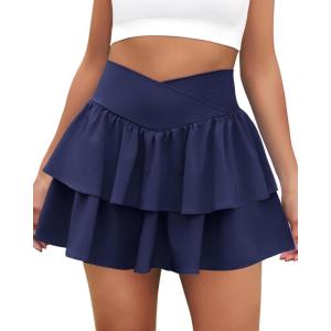 imageWomens Ruffle Tennis Skirt with Shorts Pockets Athletic Crossover Layered Skorts Golf RunningNavy Blue