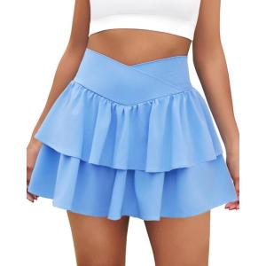 imageWomens Ruffle Tennis Skirt with Shorts Pockets Athletic Crossover Layered Skorts Golf RunningSky Blue