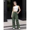 imageWomens Cargo Pants Elastic Waist Wide Leg Parachute Pants with 4 Pockets Baggy Casual Trousers Travel Y2K WaterproofArmy Green