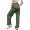 imageWomens Cargo Pants Elastic Waist Wide Leg Parachute Pants with 4 Pockets Baggy Casual Trousers Travel Y2K WaterproofArmy Green