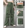 imageWomens Cargo Pants Elastic Waist Wide Leg Parachute Pants with 4 Pockets Baggy Casual Trousers Travel Y2K WaterproofArmy Green