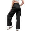 imageWomens Cargo Pants Elastic Waist Wide Leg Parachute Pants with 4 Pockets Baggy Casual Trousers Travel Y2K WaterproofBlack