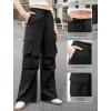 imageWomens Cargo Pants Elastic Waist Wide Leg Parachute Pants with 4 Pockets Baggy Casual Trousers Travel Y2K WaterproofBlack