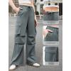 imageWomens Cargo Pants Elastic Waist Wide Leg Parachute Pants with 4 Pockets Baggy Casual Trousers Travel Y2K WaterproofDark Gray