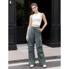 imageWomens Cargo Pants Elastic Waist Wide Leg Parachute Pants with 4 Pockets Baggy Casual Trousers Travel Y2K WaterproofDark Gray