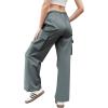 imageWomens Cargo Pants Elastic Waist Wide Leg Parachute Pants with 4 Pockets Baggy Casual Trousers Travel Y2K WaterproofDark Gray