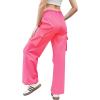 imageWomens Cargo Pants Elastic Waist Wide Leg Parachute Pants with 4 Pockets Baggy Casual Trousers Travel Y2K WaterproofHot Pink