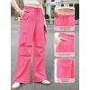 imageWomens Cargo Pants Elastic Waist Wide Leg Parachute Pants with 4 Pockets Baggy Casual Trousers Travel Y2K WaterproofHot Pink