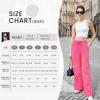 imageWomens Cargo Pants Elastic Waist Wide Leg Parachute Pants with 4 Pockets Baggy Casual Trousers Travel Y2K WaterproofHot Pink