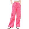 imageWomens Cargo Pants Elastic Waist Wide Leg Parachute Pants with 4 Pockets Baggy Casual Trousers Travel Y2K WaterproofHot Pink