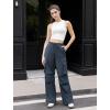 imageWomens Cargo Pants Elastic Waist Wide Leg Parachute Pants with 4 Pockets Baggy Casual Trousers Travel Y2K WaterproofNavy Blue
