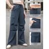 imageWomens Cargo Pants Elastic Waist Wide Leg Parachute Pants with 4 Pockets Baggy Casual Trousers Travel Y2K WaterproofNavy Blue