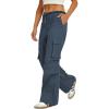 imageWomens Cargo Pants Elastic Waist Wide Leg Parachute Pants with 4 Pockets Baggy Casual Trousers Travel Y2K WaterproofNavy Blue