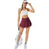 imageTennis Skirt for Women with Pockets Shorts Crossover High Waisted Athletic Golf Skorts Running Workout Skirts 2 in 1Wine Red