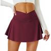 imageTennis Skirt for Women with Pockets Shorts Crossover High Waisted Athletic Golf Skorts Running Workout Skirts 2 in 1Wine Red