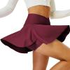 imageTennis Skirt for Women with Pockets Shorts Crossover High Waisted Athletic Golf Skorts Running Workout Skirts 2 in 1Wine Red