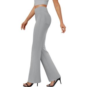 imageWomens Bootcut Dress Pants Business Casual Work Pants with Pockets High Waist Stretchy Trousers Pull On Office SlacksGrey
