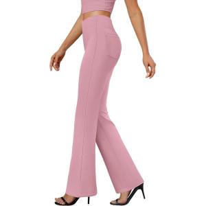 imageWomens Bootcut Dress Pants Business Casual Work Pants with Pockets High Waist Stretchy Trousers Pull On Office SlacksPink