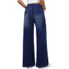 imageWomens Wide Leg Jeans High Waisted Stretchy Denim Pants Elastic Waist Pull On Sweatpant Jeans Trendy Baggy LooseDark Blue