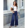 imageWomens Wide Leg Jeans High Waisted Stretchy Denim Pants Elastic Waist Pull On Sweatpant Jeans Trendy Baggy LooseDark Blue