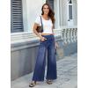 imageWomens Wide Leg Jeans High Waisted Stretchy Denim Pants Elastic Waist Pull On Sweatpant Jeans Trendy Baggy LooseMedium Blue
