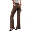imageWomens Dress Pants Stretchy Work Pants Business Casual Office Trousers Pull On Flare Slacks with 4 PocketsBrown
