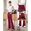 imageWomens Dress Pants Stretchy Work Pants Business Casual Office Trousers Pull On Flare Slacks with 4 PocketsWine