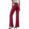 imageWomens Dress Pants Stretchy Work Pants Business Casual Office Trousers Pull On Flare Slacks with 4 PocketsWine