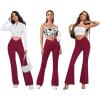 imageWomens Flare Leggings with PocketsCrossover High Waisted Bootcut Yoga PantsTummy Control Bell Bottom LeggingsBurgundy
