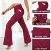 imageWomens Flare Leggings with PocketsCrossover High Waisted Bootcut Yoga PantsTummy Control Bell Bottom LeggingsBurgundy