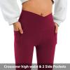 imageWomens Flare Leggings with PocketsCrossover High Waisted Bootcut Yoga PantsTummy Control Bell Bottom LeggingsBurgundy