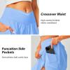 imageWomens Tennis Skirt with Pockets Shorts Crossover High Waisted Athletic Skorts Skirts for Golf Running WorkoutSky Blue