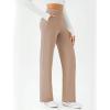 imageWomens Wide Leg Yoga Pants Casual Work Dress Pants Lounge Sweatpants High Waist Comfy Loose Trousers with PocketsTaupe