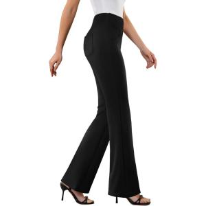 imageWomens Dress Pants Stretchy Work Pants Business Casual Office Trousers Pull On Flare Slacks with 4 PocketsBlack