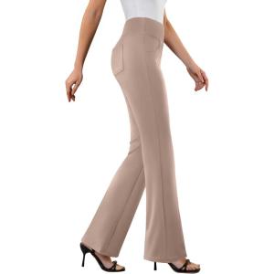 imageWomens Dress Pants Stretchy Work Pants Business Casual Office Trousers Pull On Flare Slacks with 4 PocketsLight Coffee