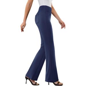 imageWomens Dress Pants Stretchy Work Pants Business Casual Office Trousers Pull On Flare Slacks with 4 PocketsNavy Blue