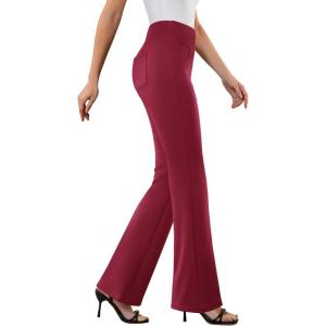 imageWomens Dress Pants Stretchy Work Pants Business Casual Office Trousers Pull On Flare Slacks with 4 PocketsWine