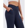 imageWomens Wide Leg Yoga Pants Crossover Work Dress Pants Lounge Sweatpants Casual Trousers with PocketsNavy Blue