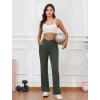 imageWomens Wide Leg Yoga Pants Crossover Work Dress Pants Lounge Sweatpants Casual Trousers with PocketsOlive Green