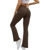 imageWomens Yoga Pants V Crossover Flare Leggings with Pockets Flared Bootcut Bell Bottoms Workout Pants GymBrown