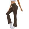 imageWomens Yoga Pants V Crossover Flare Leggings with Pockets Flared Bootcut Bell Bottoms Workout Pants GymBrown